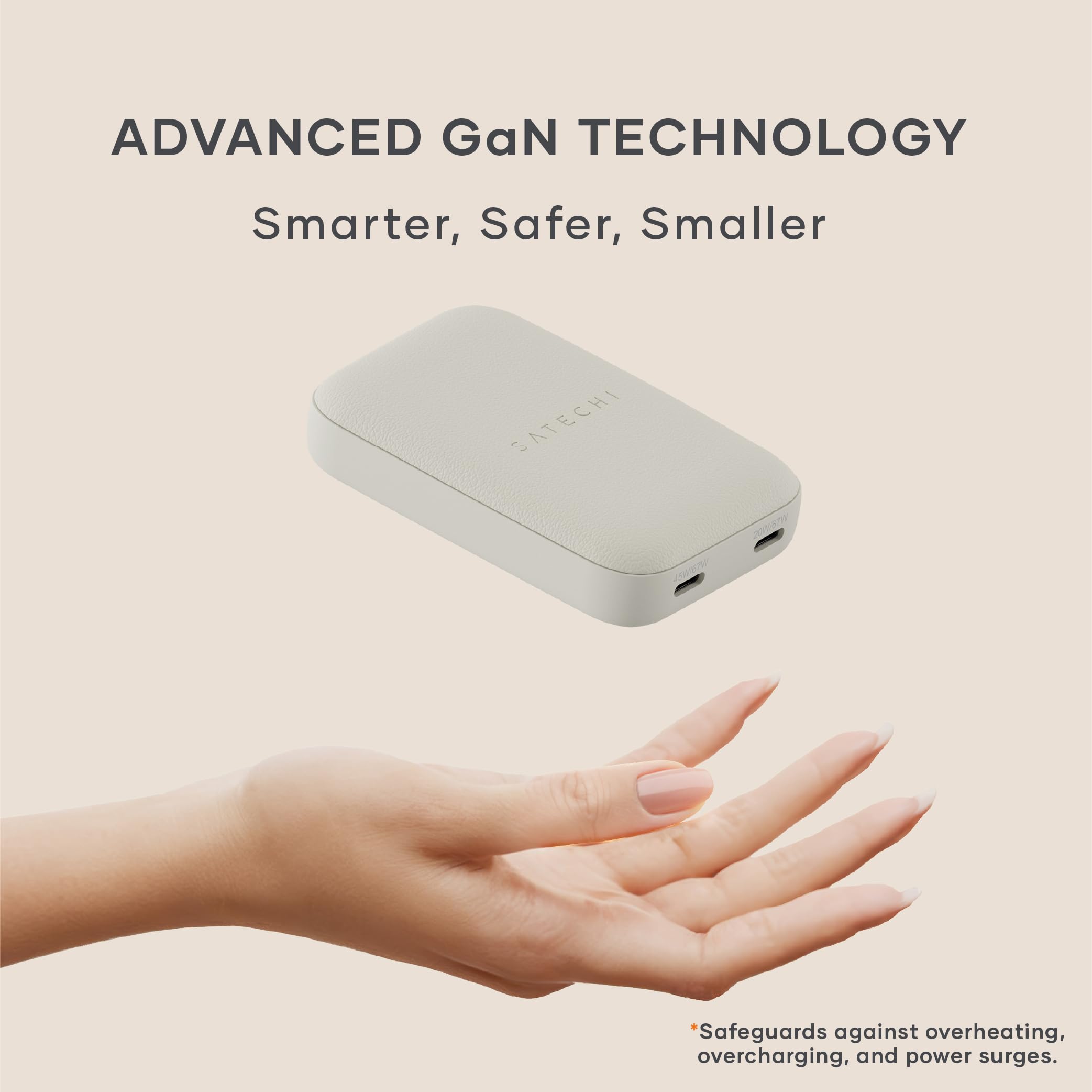 Satechi Onthego 67W Wall Charger, Gan Usb C Travel Charger With 2 Usb-C Pd Fast Charging Ports, For Macbook Pro/Air M4/M3, Ipad