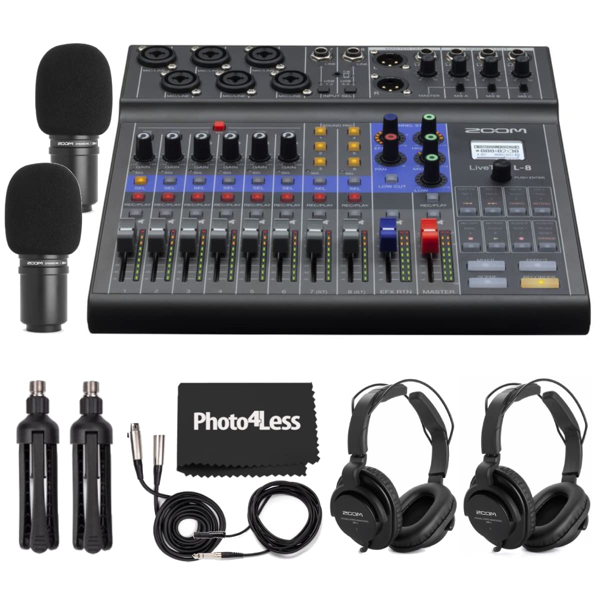 Zoom Livetrak L 8 Portable 8 Channel Digital Mixer And Multitrack Recorder, 2X Zoom Zdm 1 Mic With Headphones, Windscreens And S