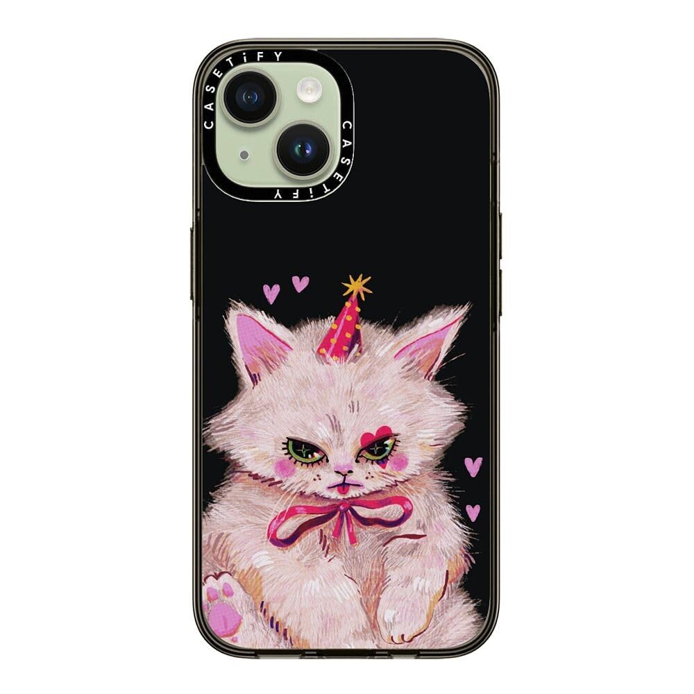 Casetify Compact Case For Iphone 15 [2X Military Grade Drop Tested / 4Ft Drop Protection]   Clown Kitty   Clear Black