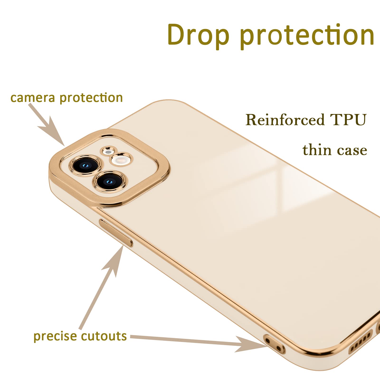 Lafunda Compatible For Iphone 11 Case,Plating Cases For Women Girls Luxury Cute Electroplated Golden Edge,Shockproof Tpu Bumper
