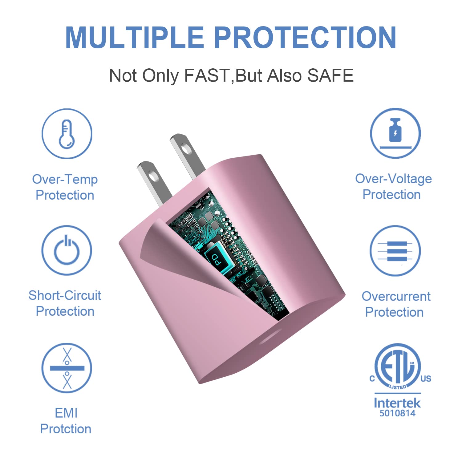 Novobit 2-Pack USB C Wall Charger Power Adapter for iPhone 14/13/12/11 & Samsung Galaxy S22 - Pink