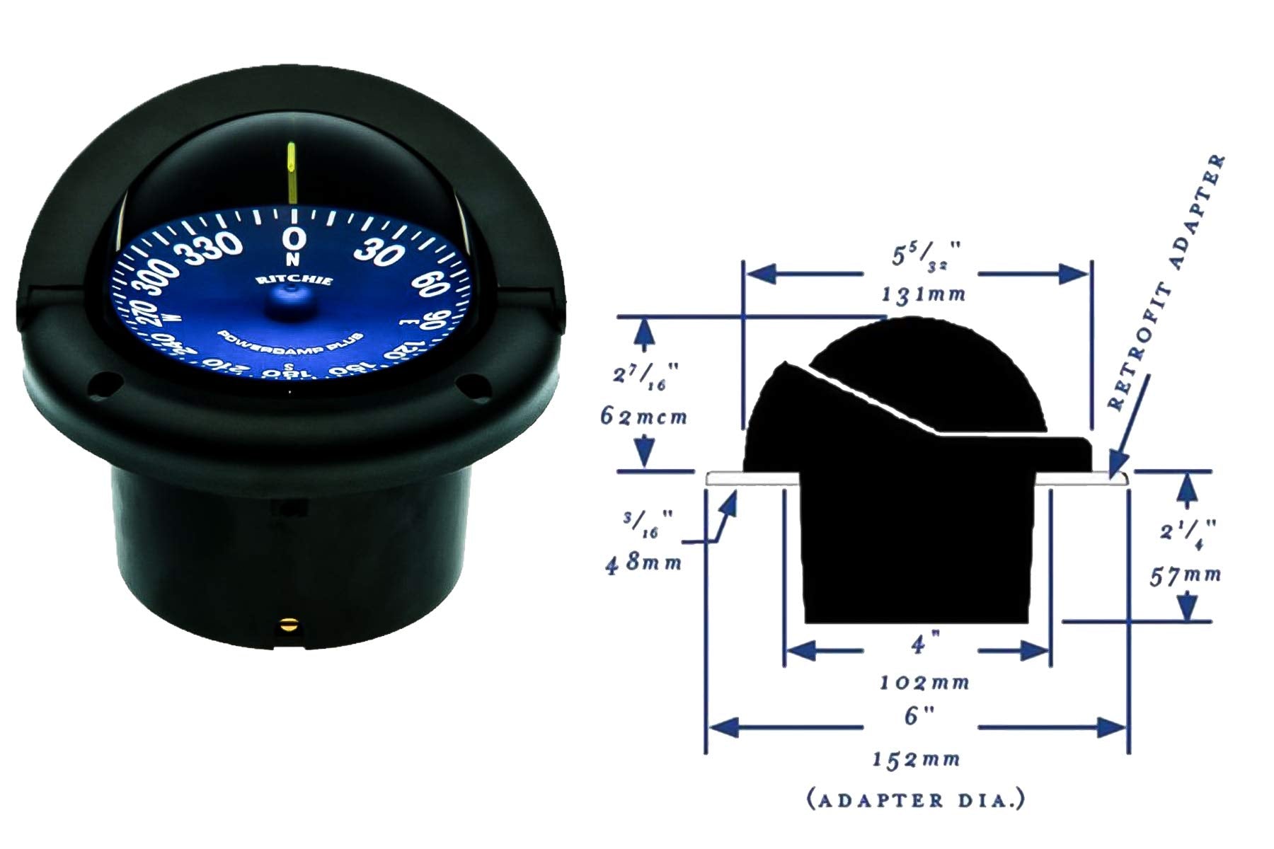 Ritchie Navigation SS-1002 Supersport Flush Mount Compass, Black, 3.75''