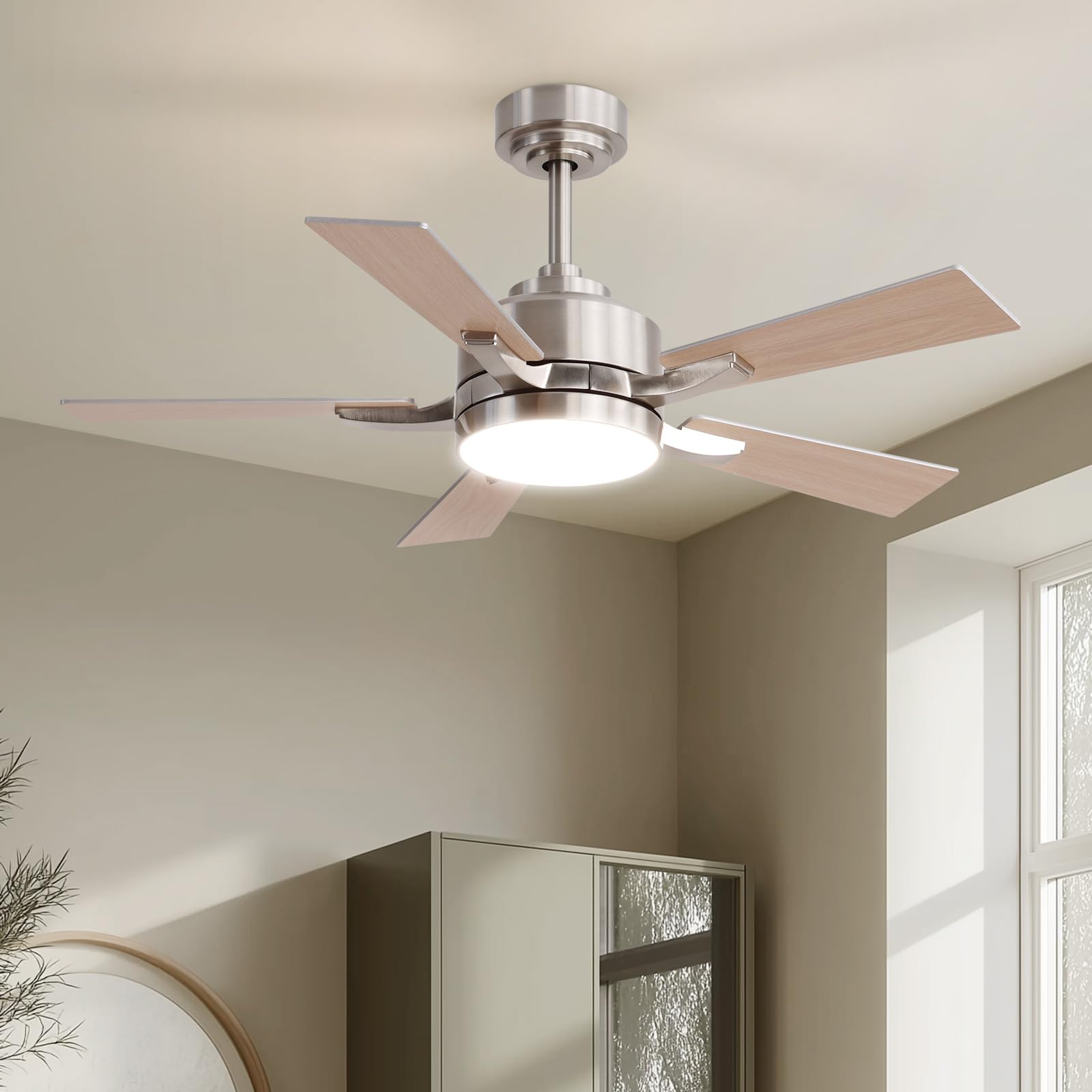 LUDOMIDE Ceiling Fan with Light, 42 Modern Low Profile Ceiling Fan with Light, DC Reversible Motor, Smart APP & Remote Control, 