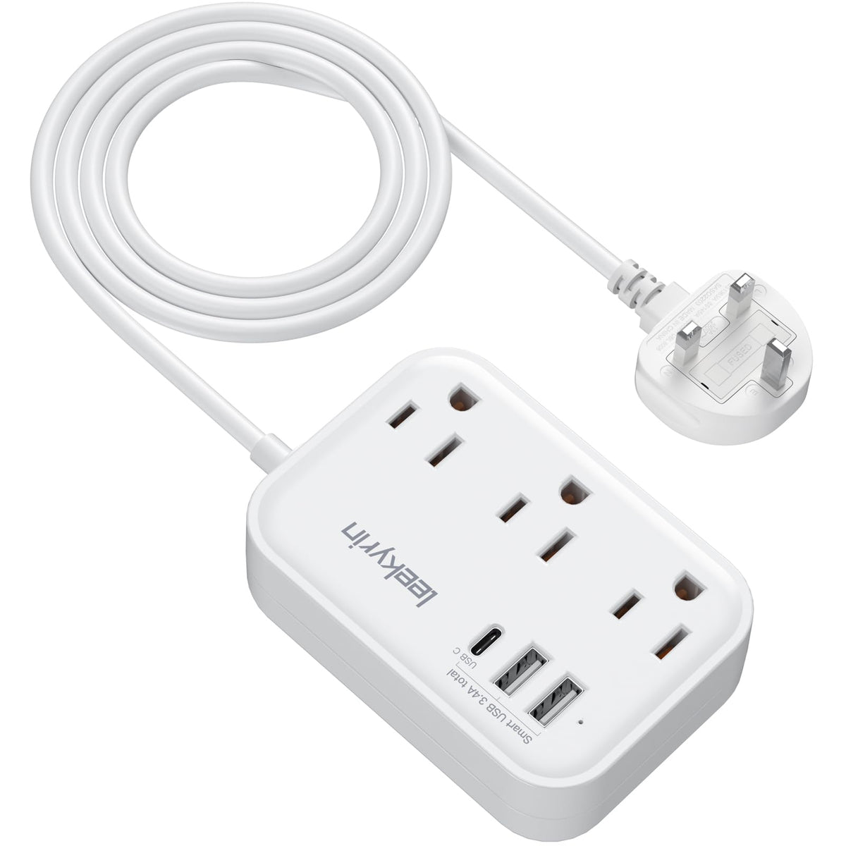 Uk Adapters For Travel(13A), Us To Uk Plug Adapter With 3 Outlets 3 Usb Charging Ports (Usb C), Type G Travel Adapter With 3Ft E