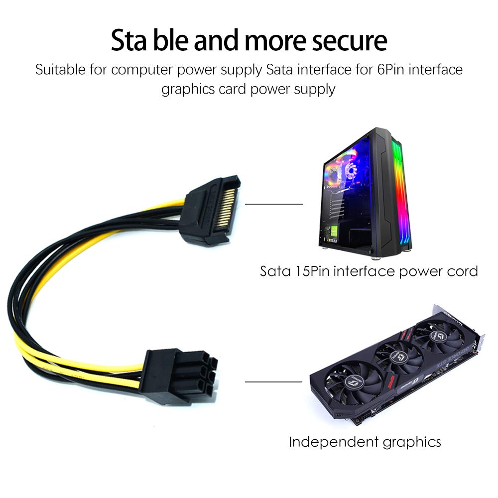 Elifeapply 3 Pack 15 Pin Sata Male To 6 Pin Pci Express Female Video Card Power Adapter Cable