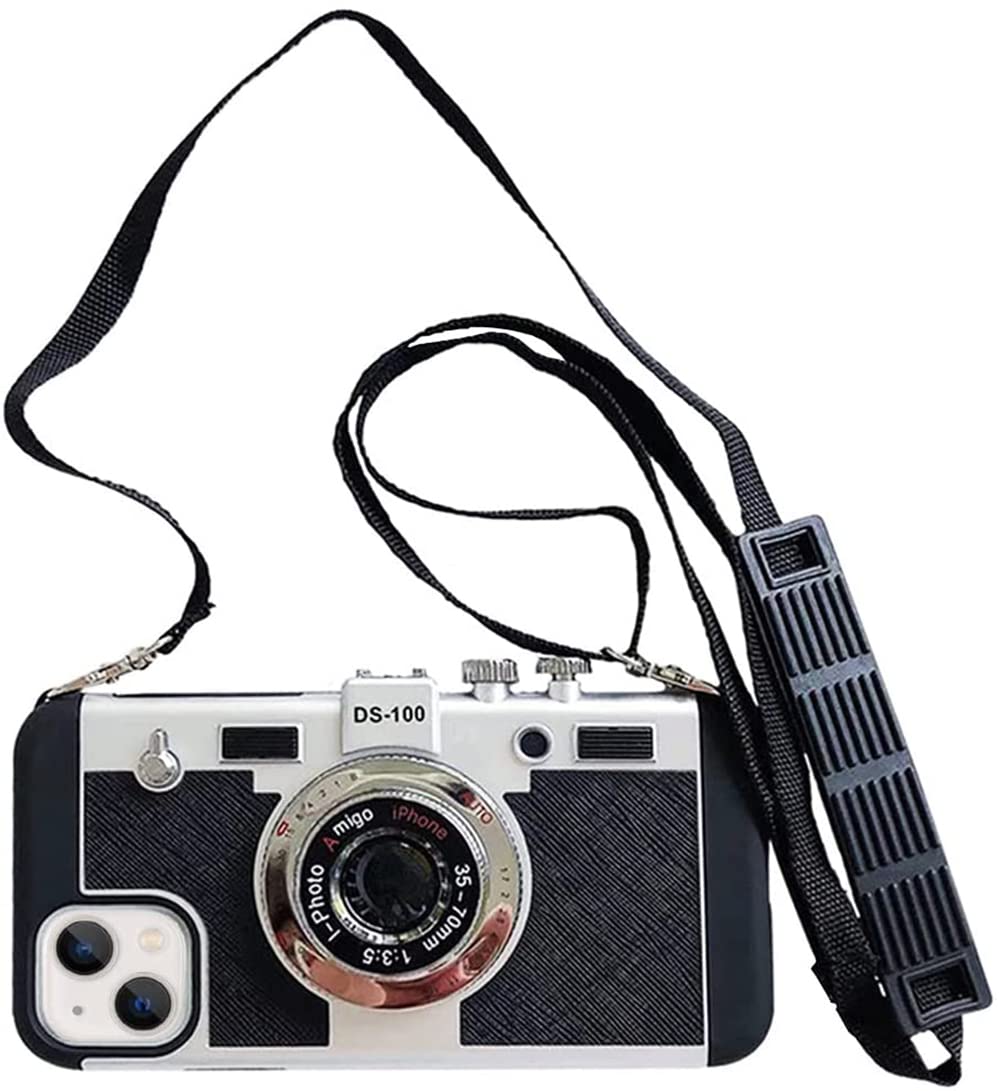 Yatchen Emily In Paris Phone Case For Iphone 15 Pro Max,Cute 3D Vintage Camera Phone Case With Lanyard Adjustable Shoulder Strap