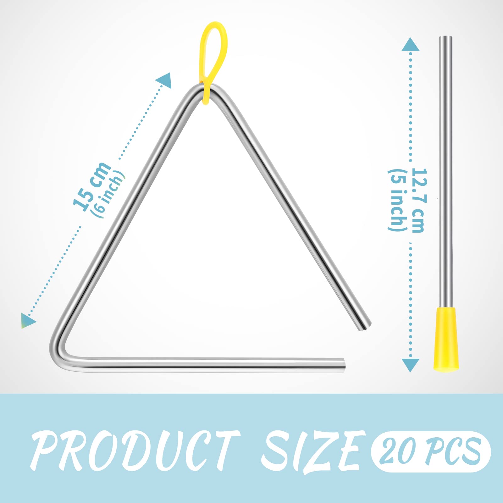 20 Pcs 6 Inch Steel Triangle Instrument Percussion Instrument Musical Instruments Hand Percussion Triangles Rhythm Triangle Inst