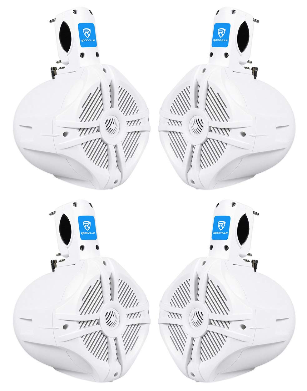 Rockville RWB65W 6.5-in White 2-Way 1000-Watt Marine Wakeboard Tower Speakers, Water and UV Resistant, Swivel Mounting Brackets,