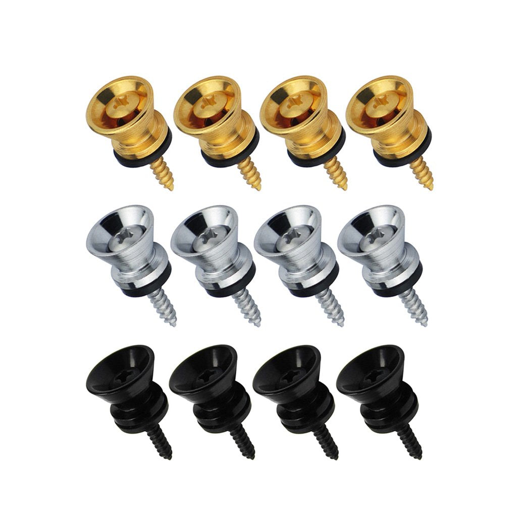 FLEOR 12pcs Gold/Chrome/Black Metal Guitar Strap Locks Buttons End Pins with Screws & Washers for Guitar Bass Ukulele Mandolin
