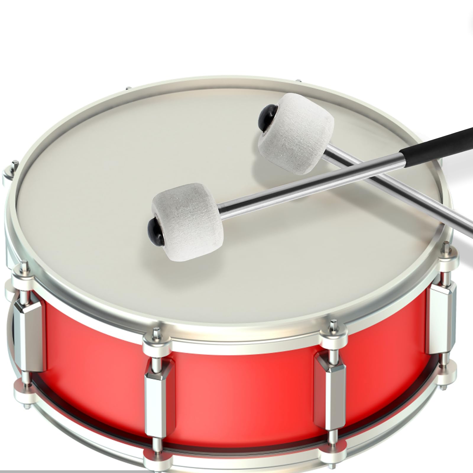 Luomorgo 2 Pcs Marching Bass Drum Mallets, Wool Felt Drum Mallets Percussion With Stainless Steel Handle, 12 Inch Drum Mallets S