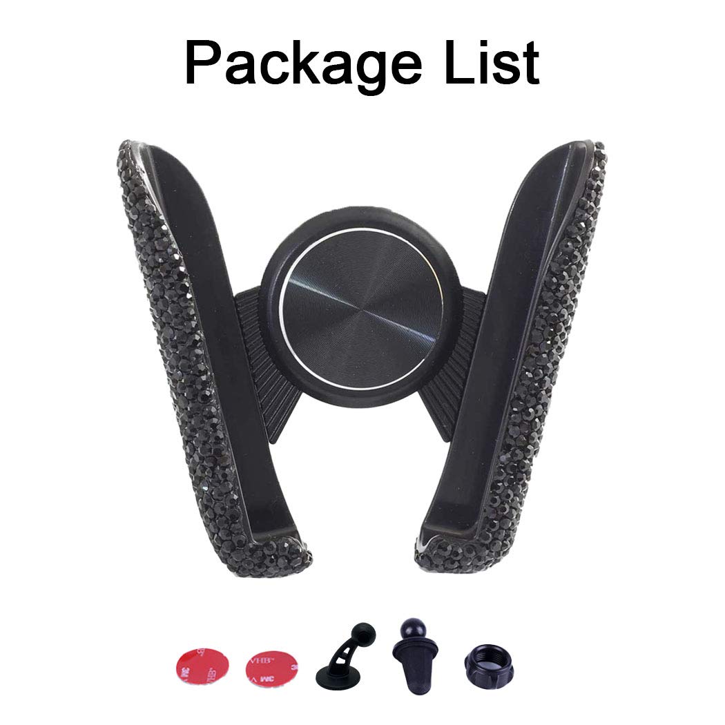 Suncaraccl Bling Car Phone Holder Mini Dash Air Vent Automatic Mount Universal 360Adjustable Crystal Auto Stand Accessories For