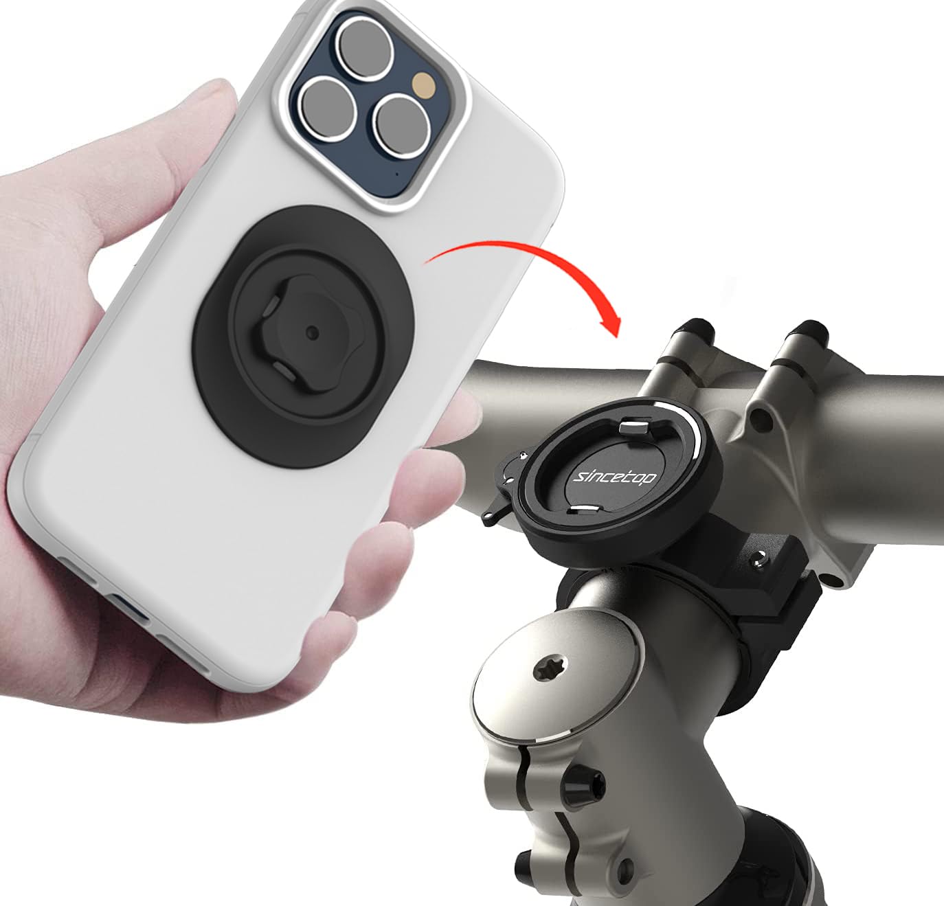 sincetop Bike Phone Mount, Secure Lock & Quick Release Bike Cell Phone Holder - Aluminum Stem/Handlebar Phone Mount for Bicycle/