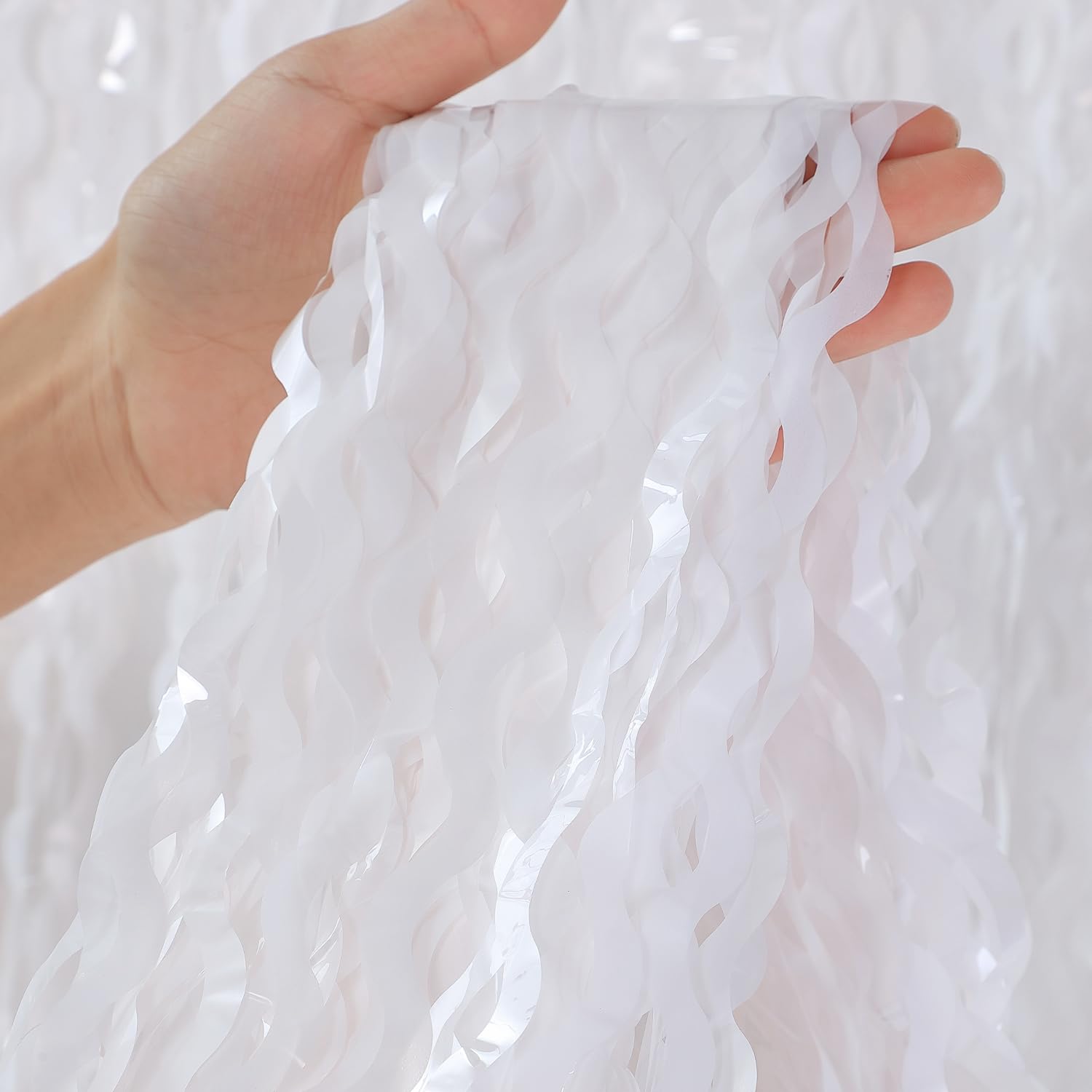 3Pcs Wavy White Metallic Tinsel Curtain Foil Fringe Backdrop,3.3 Ft X 6.6 Ft Streamer Photo Booth Props For Party Door Wall Curt