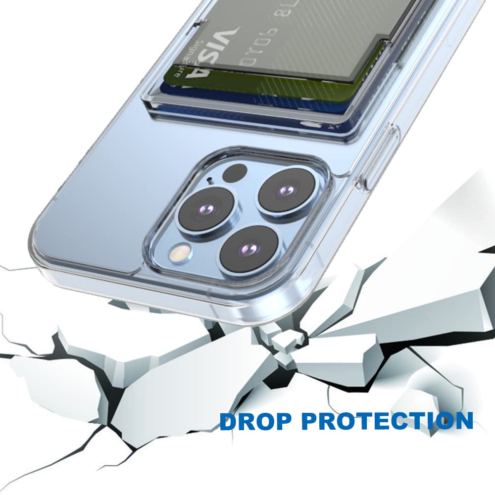 Wuwedo iPhone 13 Pro Max Clear Wallet Case Slim TPU+PC Anti-Yellowing with 2 Card Holder