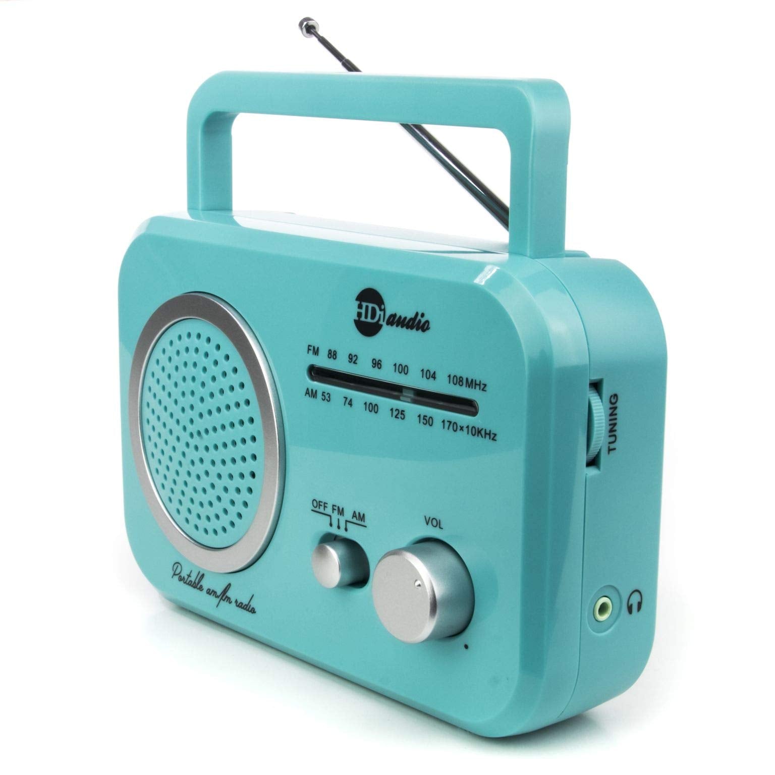 Hdi Audio Radio Teal/Silver Premium Home Vintage Portable Retro Radio Classic Am/Fm Radio With Built In Speakers + Headphone Jack