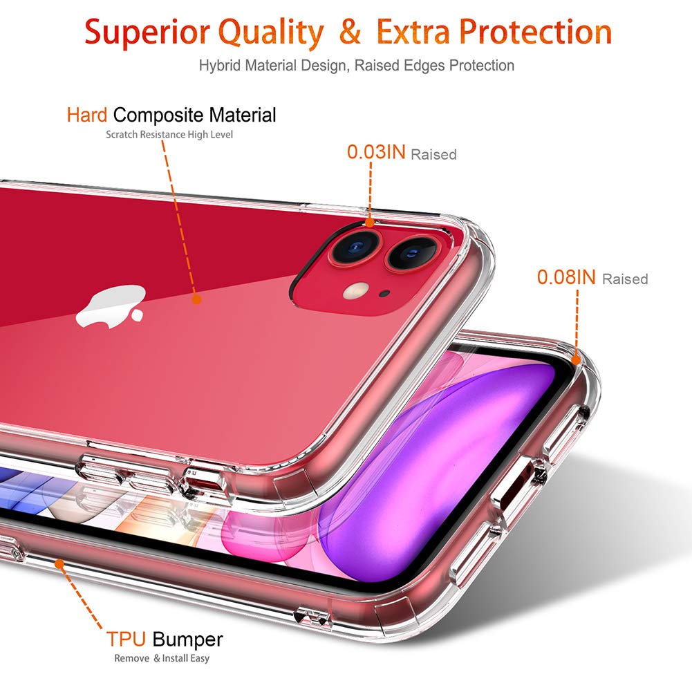 Giika Iphone 11 Case With Screen Protector, Clear Heavy Duty Protective Case Girls Women Shockproof Hard Pc Back Case With Slim