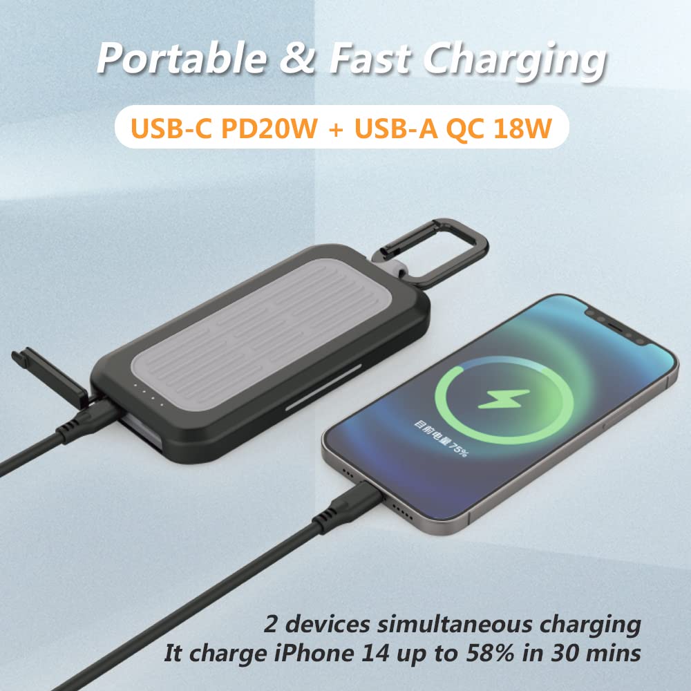 Xwin 10000Mah Waterproof Power Bank: Outdoor Portable Fast Charger With Usb C Pd 20W, Ip67 Rugged Heavy Duty And Flashlight For