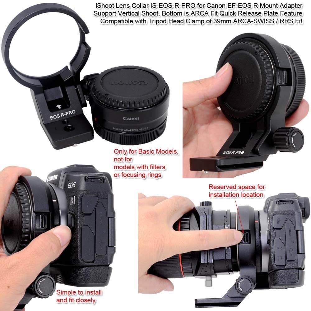 Ishoot Lens Collar Tripod Mount Ring Compatible With Canon Ef Eos R Mount Converter Adapter Ring Basic Model, Lens Support Holde