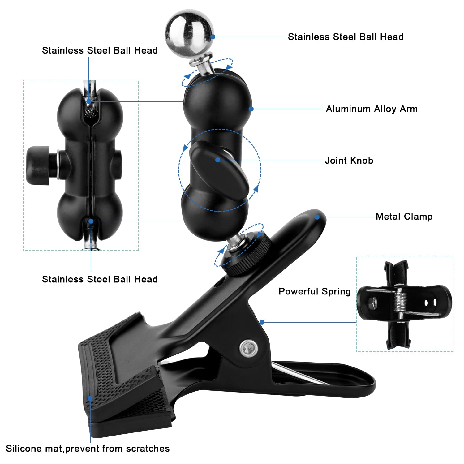 Mippko Clip Clamp Tablet Holder For Desk/Table/Glass Door/Desktop Baffle/Easel,Compatible With 7~12.9 Inch Ipad/Nexus/Lg G Pads/Fire Hd,360�Adjustment Aluminium Alloy Arm Metal Mount