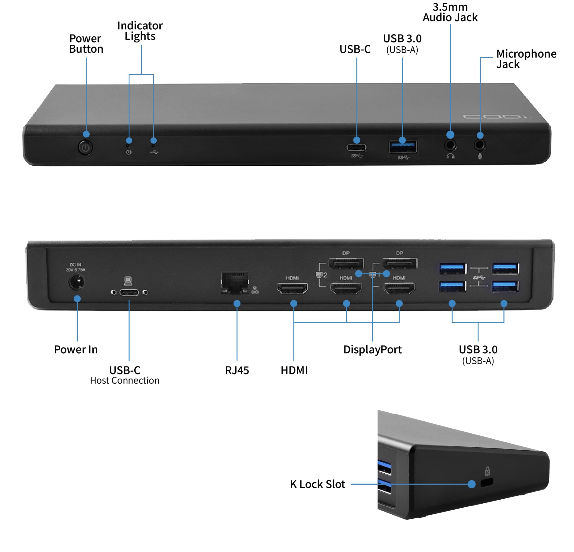 Codi Centro1080 Usb-C Triple Display Docking Station | Supports 2 Screens (Windows, Macos, And Chromeos), Triple 4K@60Hz, 96W Pd