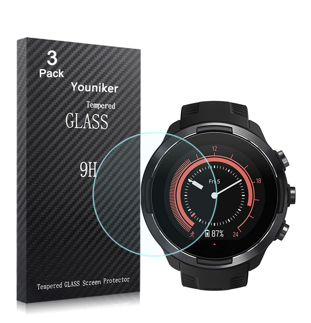 Youniker 3 Pack For Suunto 9 Baro Screen Protector Tempered Glass For Suunto 9 Baro Smart Watch Screen Protectors Foils Glass 9H 0.3Mm,Anti-Scratch,Bubble Free