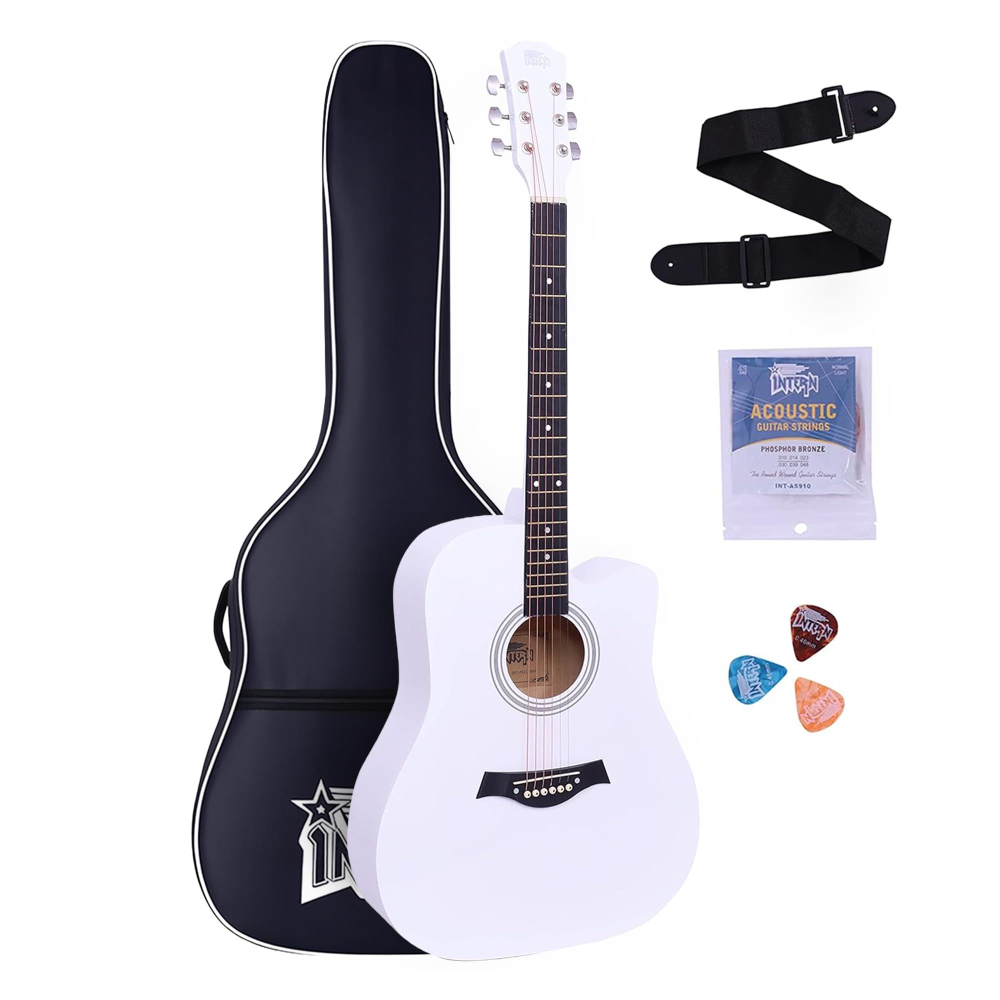 Intern IntP41CWh 41Inch Acoustic Guitar For Beginners & Professionals | 6String RightHanded Guitar With Truss Rod, Gig Bag,