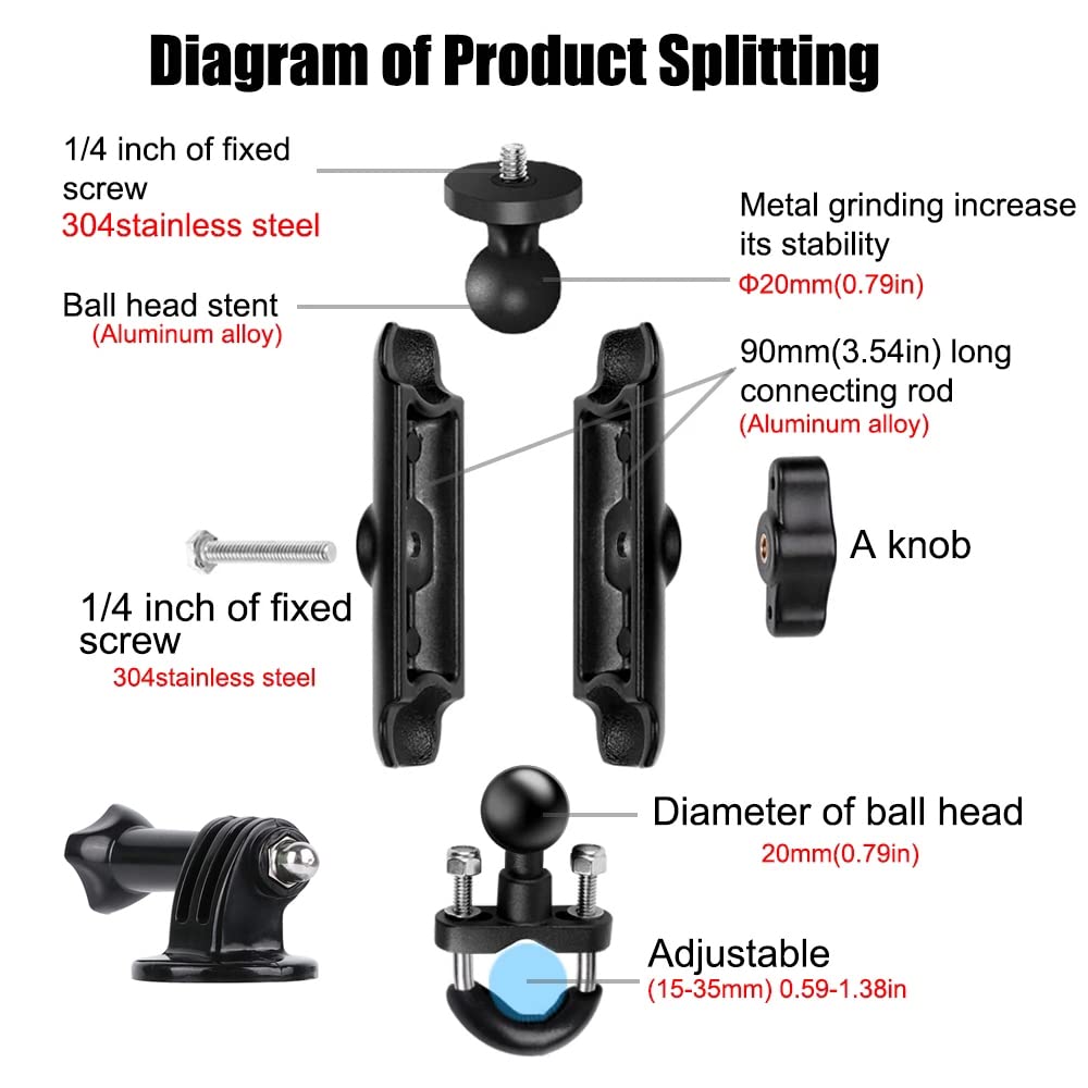 Karuizi 360 Rotating Sports Camera Bracket,Motorcycle Mount For Go Pro Hero10/9/8/Max/7/6/5/4 Action Camera Moto Bike Handlebar