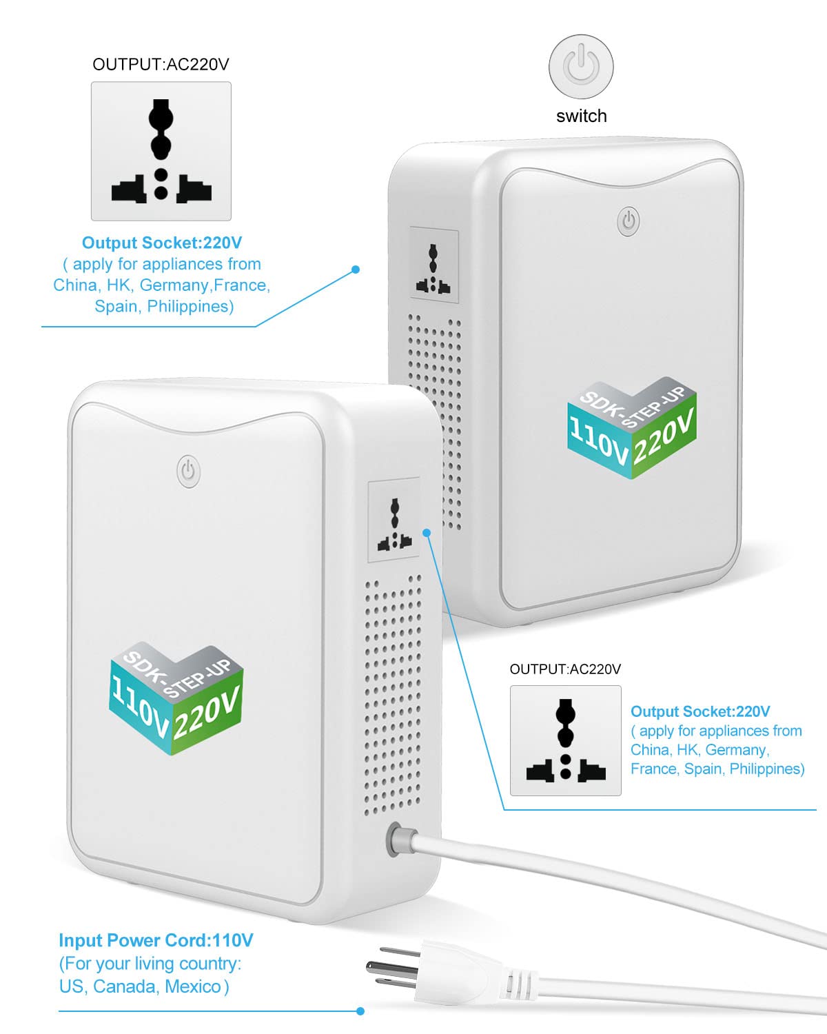Step Up Transformer 110V To 220V Voltage Converter 2000W, No Noise, Suit For Juicer, Chocolate Machine And Other Appliances ,Usi
