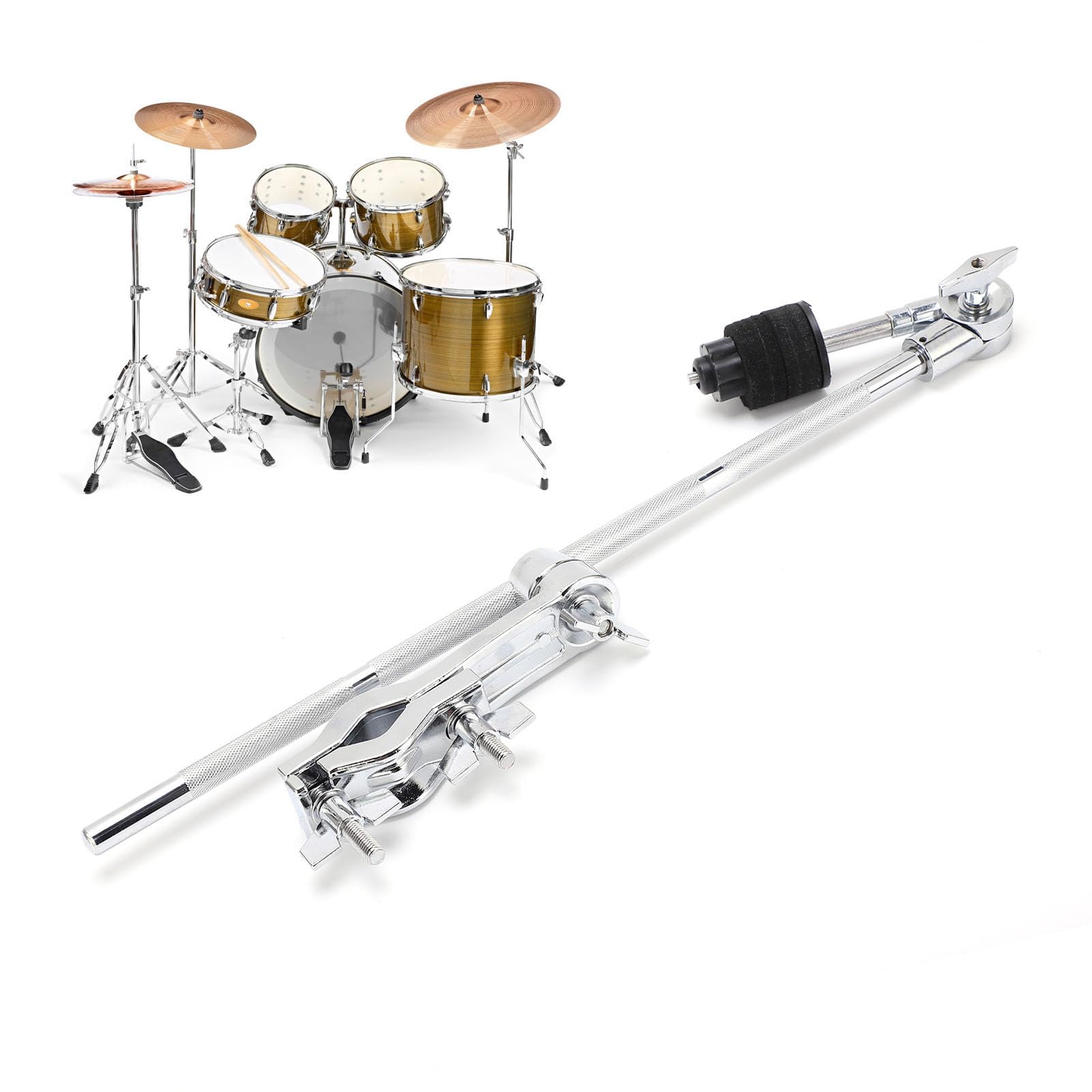 Walfront Cymbal Stand Extension Stand Clamps Holder Adjustable Boom Attachment Handbell Cowbell Clamp Holder Removable With Felt Pad Percussion Instrument Accessories