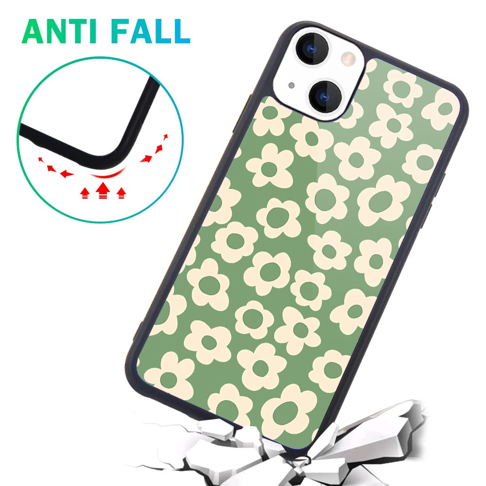 Maycari Compatible With Iphone 13 Pro Case For Children Women Green Flower Design, Hard Back With Floral Pattern Soft Tpu Bumper