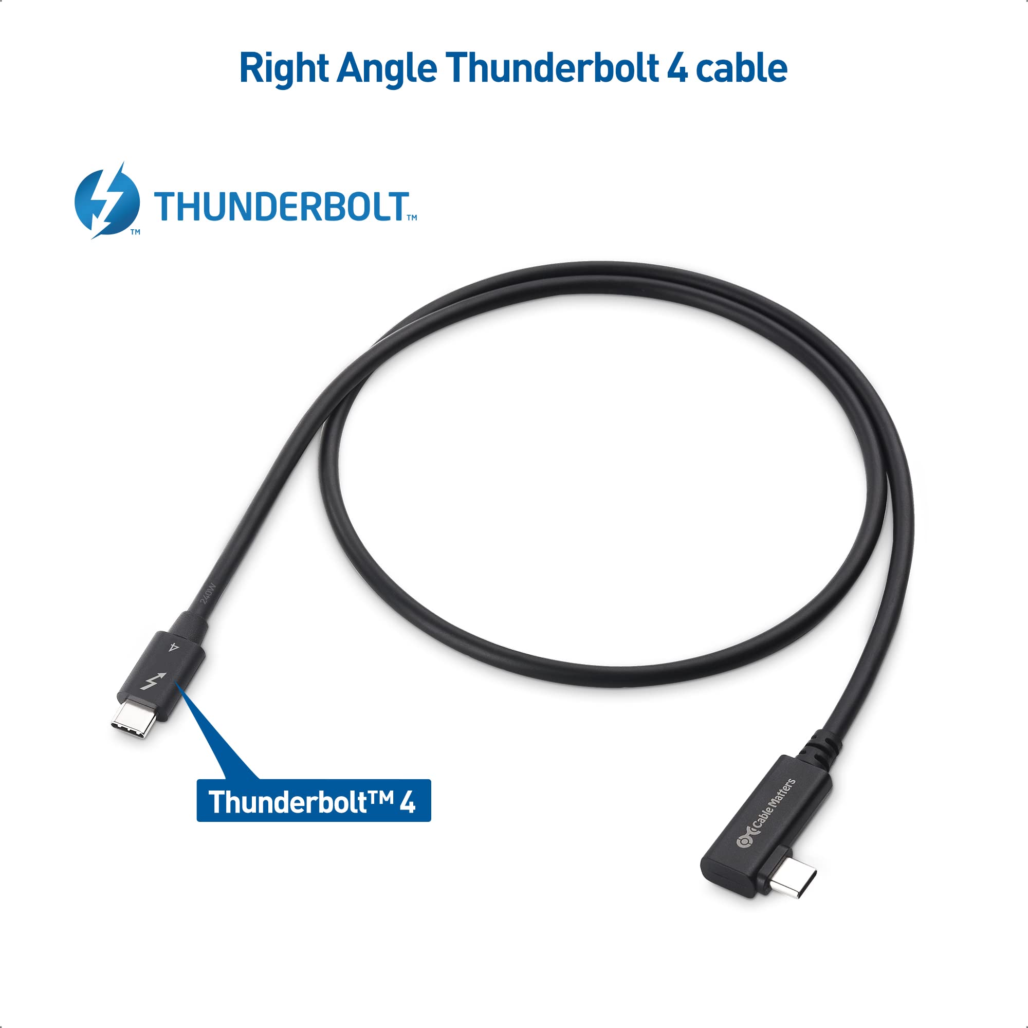 Cable Matters 40Gbps Thunderbolt 4 Cable 2.6ft - Right Angle, 8K Video, 240W Charging, USB-C/Thunderbolt 3 Compatible, Black