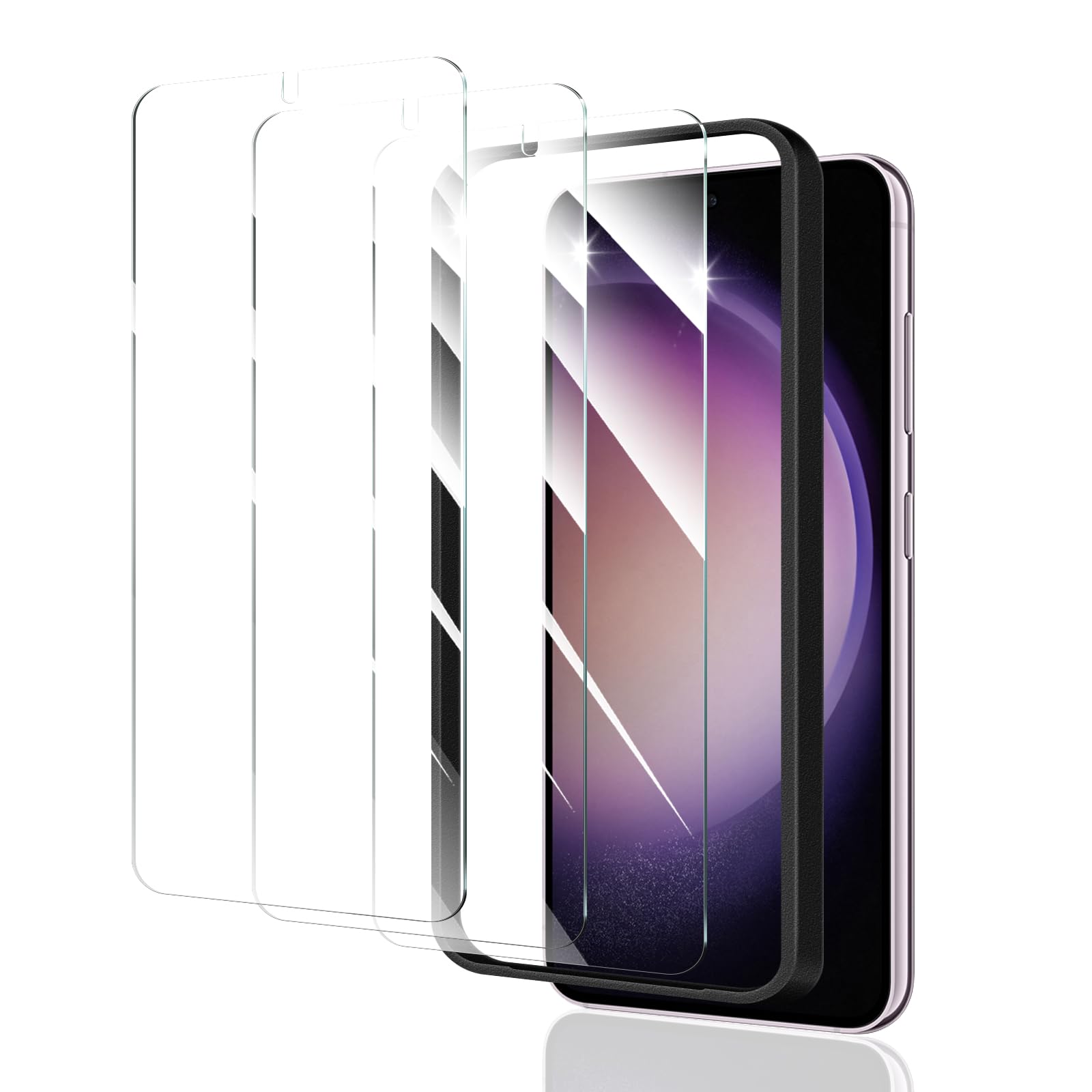 Fynorao 3*Screen Protector for Samsung Galaxy S22/S23 with a Installation Alignment Aid, HD Tempered Glass Film, Impact-Protecti