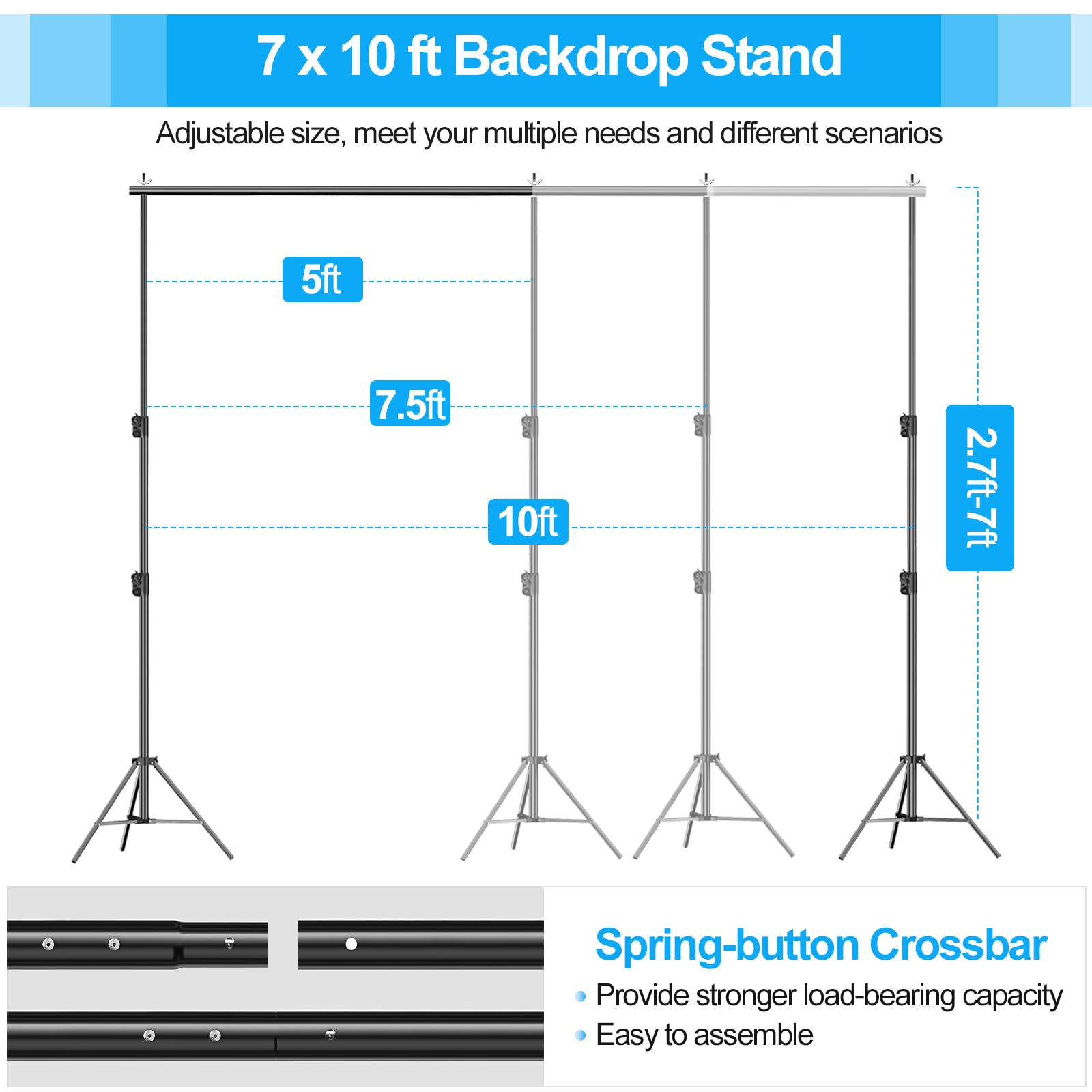 Emart Heavy Duty Backdrop Stand, 7 X 10Ft Adjustable Photo Backdrop Stand Kit Photography Background Support System For Photosho