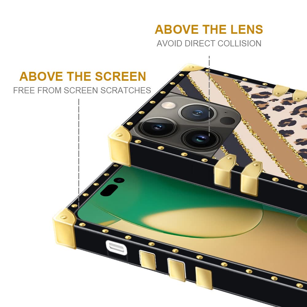Pinsheng iPhone 14 Pro Max Case Leopard Stripe Square Shockproof TPU Metal Corner