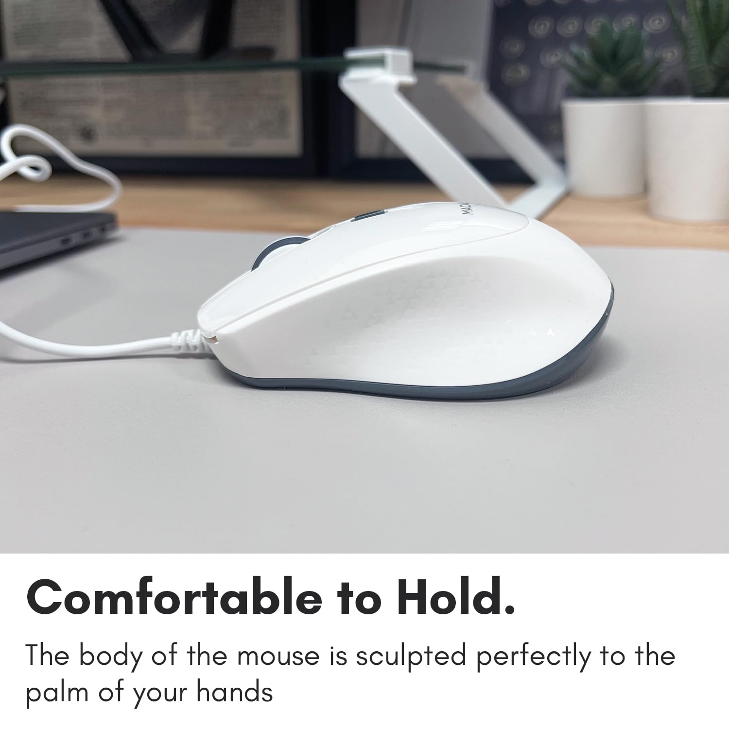 Macally Wired Mac Mouse White (Smooth And Quiet) Comfortable Usb Corded Mouse For Laptop, Chromebook, Pc, Desktop, Notebook, App