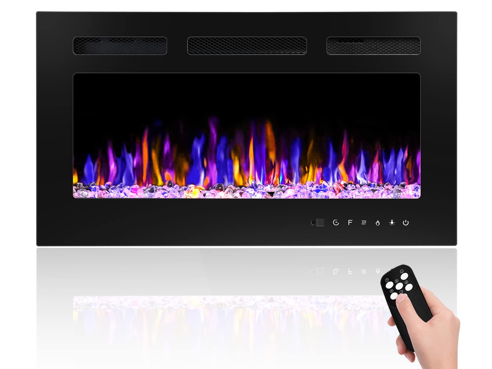 BETELNUT 30 Electric Fireplace Wall Mounted and Recessed with Remote Control, 750/1500W Ultra-Thin Wall Fireplace Heater W/Timer