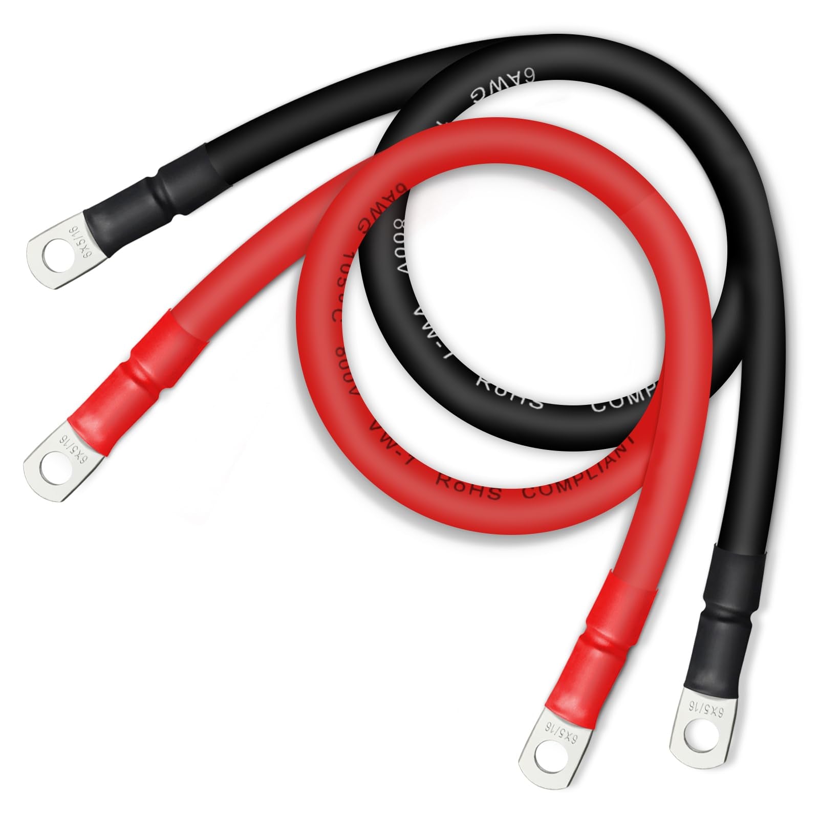 Zonbang 6 Awg Battery Cable With 5/16 Inch Terminals, Copper Battery Inverter Cables For Car Rv Automotive Solar, 2Ft(2 Pack)