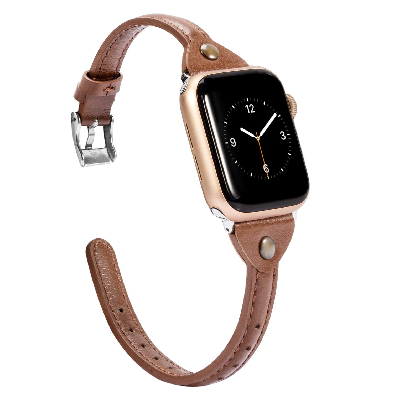 Wearlizer Brown Slim Leather Compatible With Apple Watch Bands 38Mm 40Mm 41Mm For Iwatch Se Womens Mens Strap Classic Simple Wri