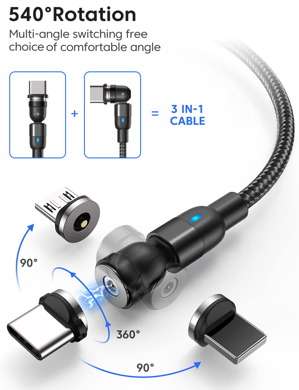 Magnetic Charging Cable (5Pack, 1.6/3.3/3.3/6.6/6.6Ft)/360&180 Rotating Magnetic Usb C Charging Cable/Magnetic Charger Cable/Mag
