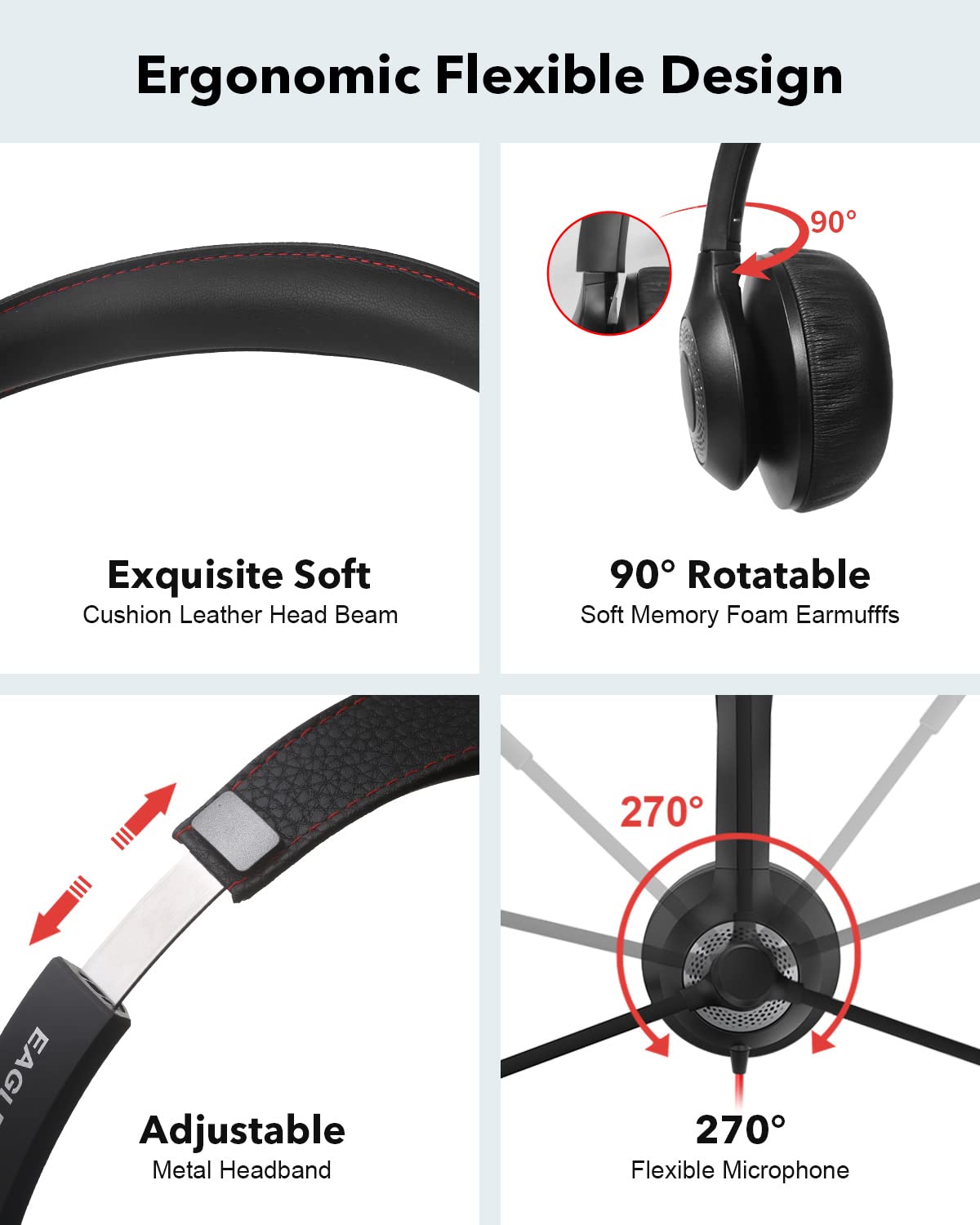 Jiamqishi Headset With Microphone For Pc Wired Headphones   Type C Over Ear 3.5Mm Headsets With Noise Cancelling Microphone For