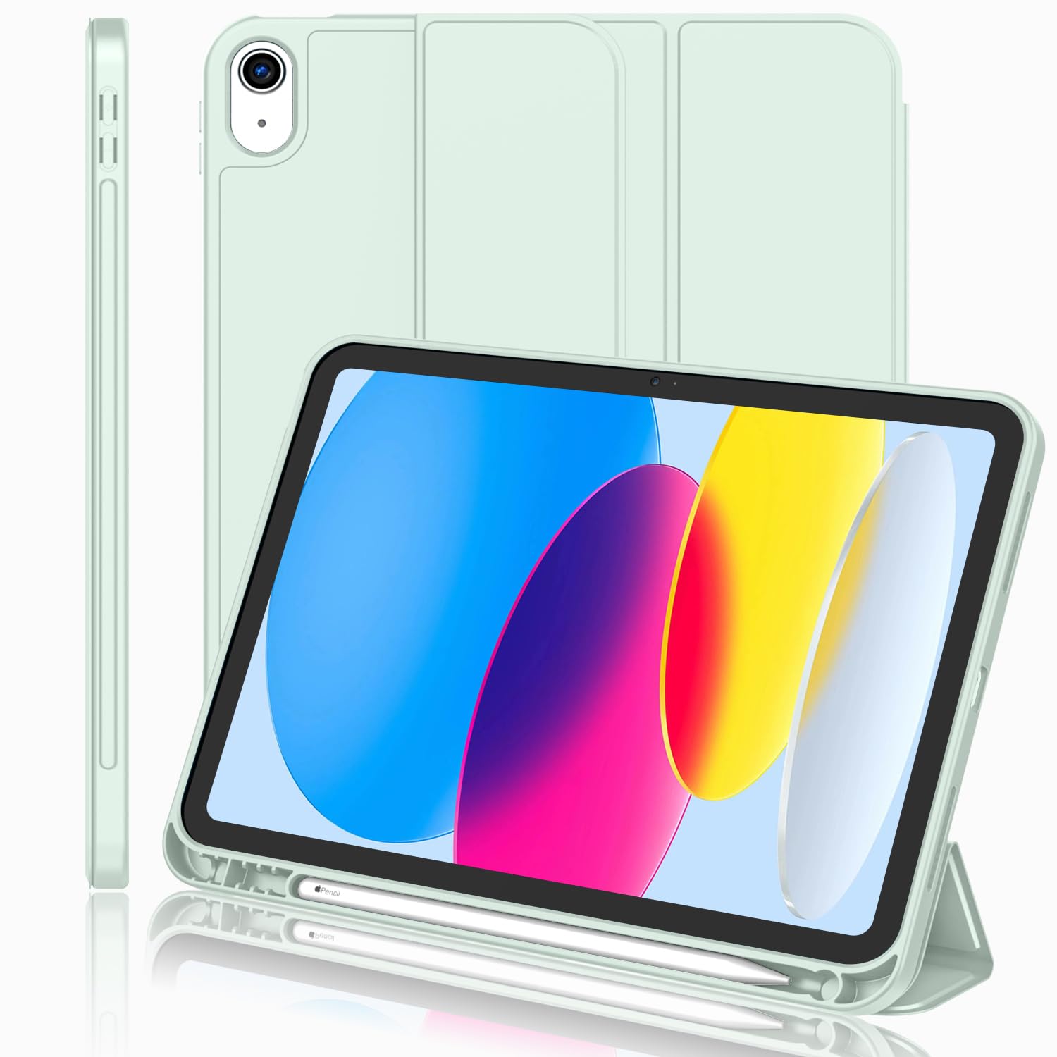 Imieet New Ipad 10Th Generation Case 2022 10.9 Inch With Pencil Holder, Trifold Stand Smart Case With Soft Tpu Back,Auto Wake/Sleep(Color Light Green)
