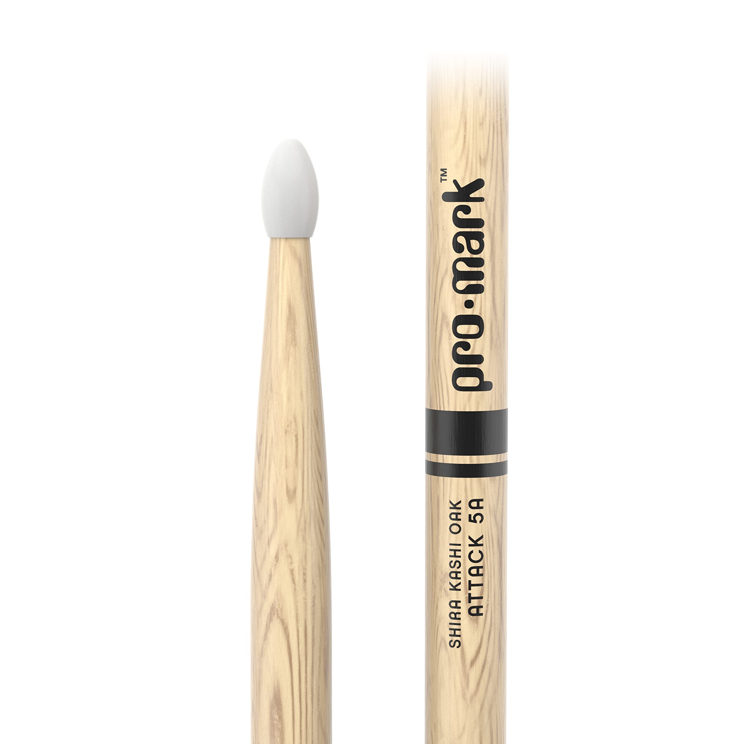 Promark Drum Sticks - Classic Attack 5A Shira Kashi Oak Drumsticks, Oval Nylon Tip, One Pair