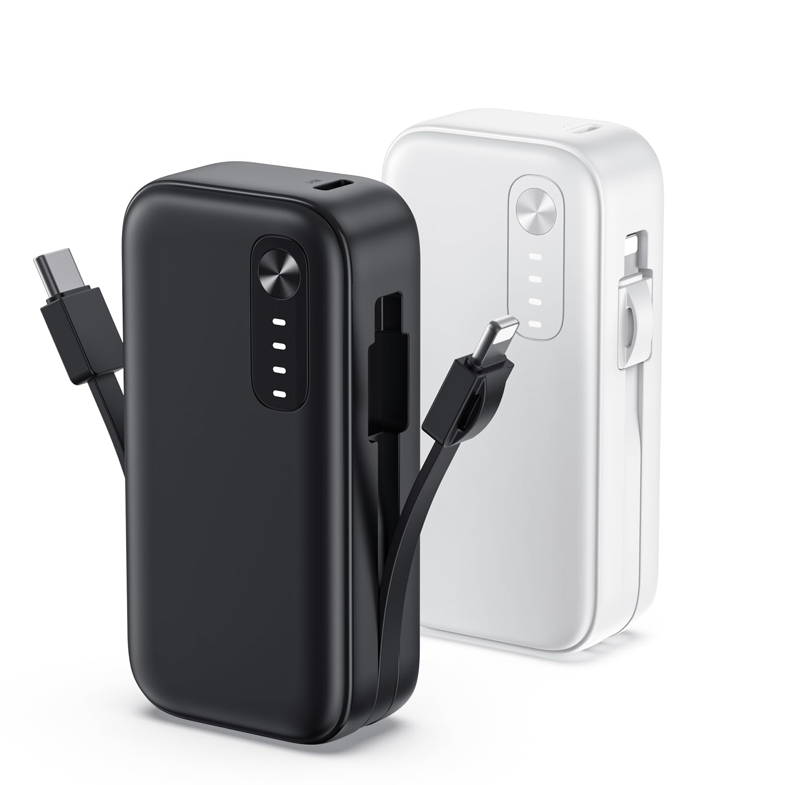 A Addtop 2-Pack Mini-Portable-Charger-With-Built In-Cables - 5000Mah Small Power Bank Pd Qc Fast Charging Usb-C External Battery