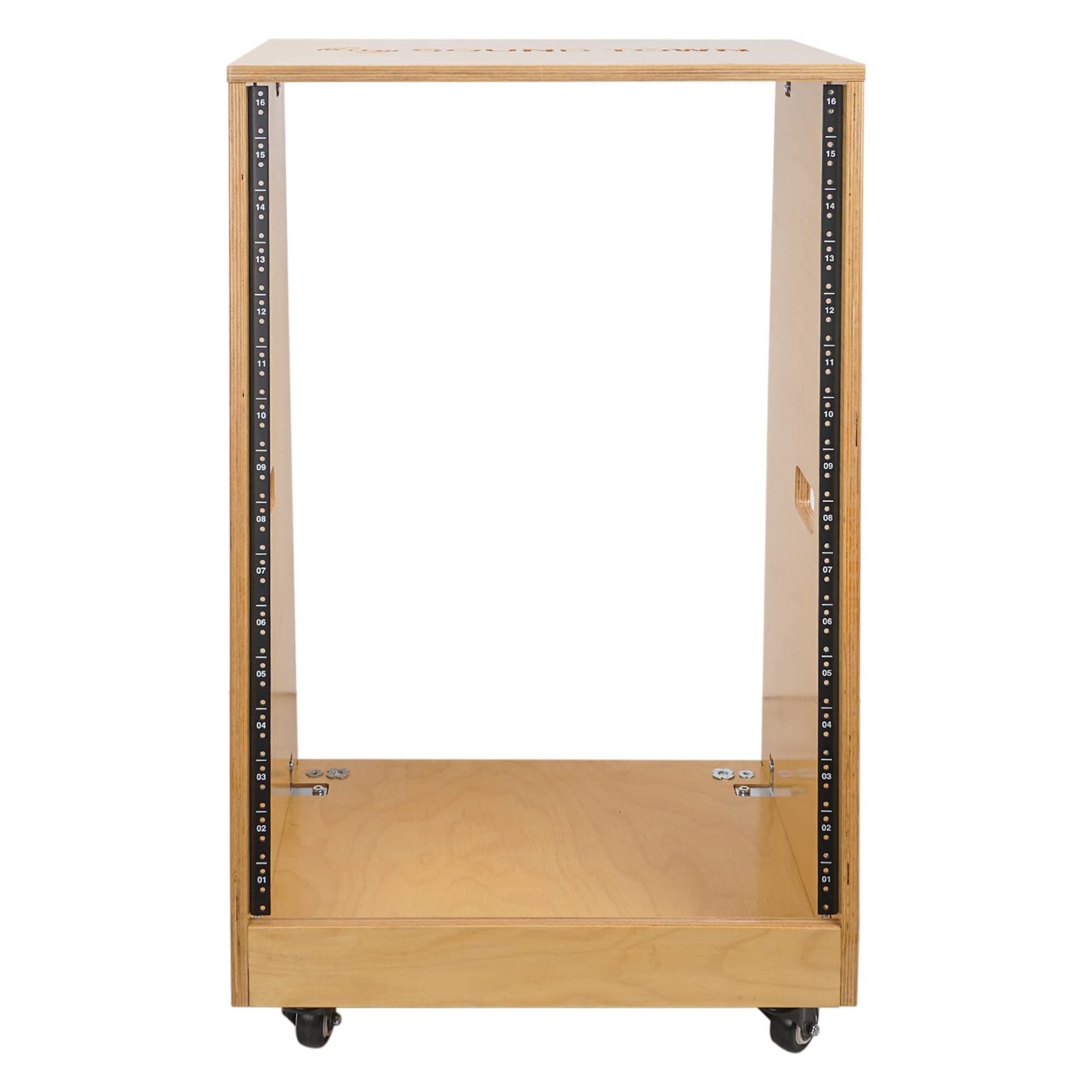 Sound Town Diy Solid Baltic Birch Plywood Slanted 16U Studio Rack, Golden Oak, Rubber Feet, Casters (Sdrk-16T)