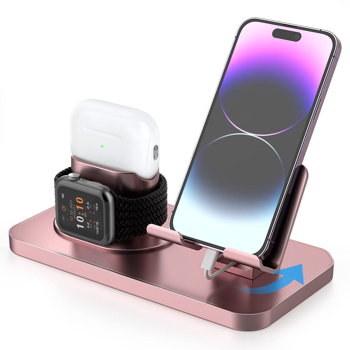 180Rotation Phone Charger Stand Holder,3In1 Charger Dock, Charging Stand For Iphone/Apple Watch/Airpods/Ipad And Most Smartphone