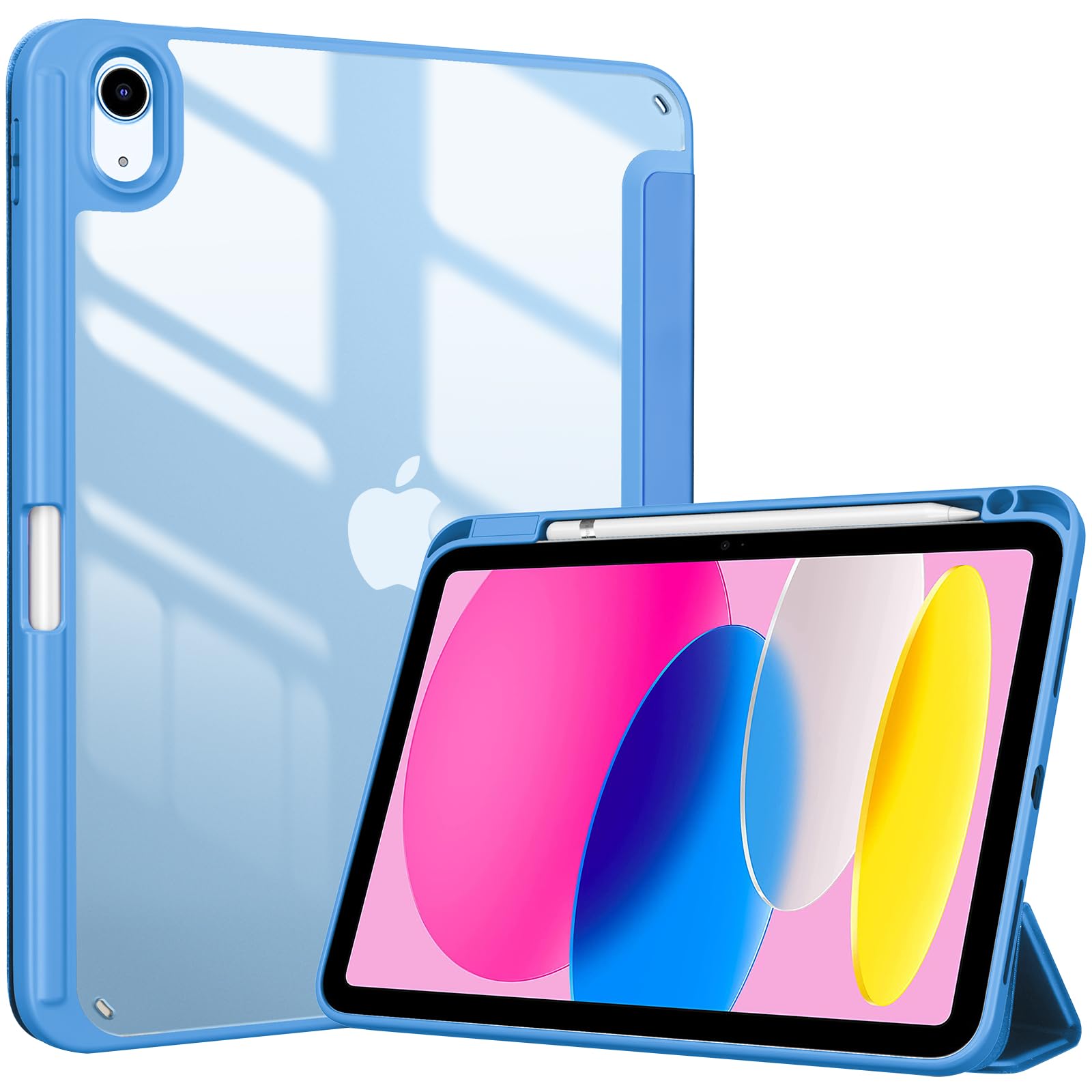 Procase For Ipad (A16) 11Th Generation 11 Inch 2025/10Th Generation 10.9 Inch 2022 Case With Pencil Holder, Hybrid Ipad 11 10 Case With Clear Back, Supports Auto Wake/Sleep  Blue