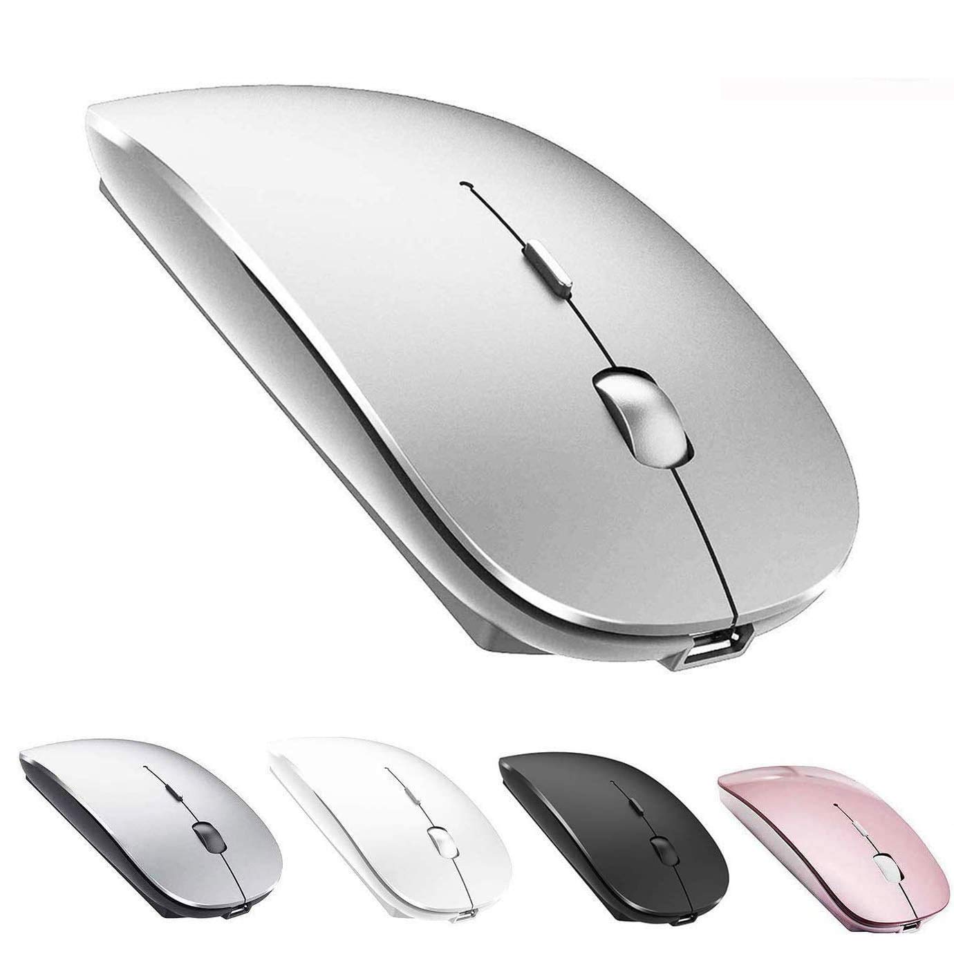Zeru Bluetooth Mouse Rechargeable Wireless Mouse For Macbook Pro,Bluetooth Wireless Mouse For Laptop Pc Computer (Silver)