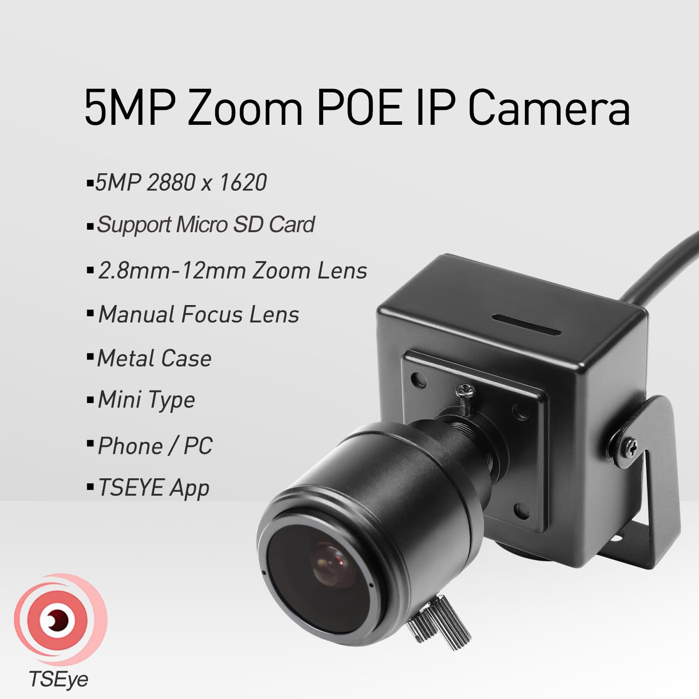 Revodata 5Mp Poe Ip Mini Security Camera, 2.8 12Mm Manual Zoom Lens Small Indoor Surveillance Camera, Motion Detection, Work Wit