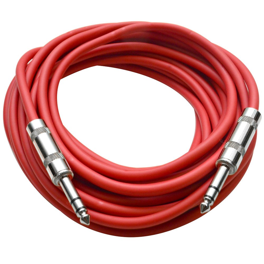 Seismic Audio - Satrx-25Red6 - Pack Of Six (6) 25 Foot Red 1/4'' Trs Patch Cable - Balanced Cord - Effects