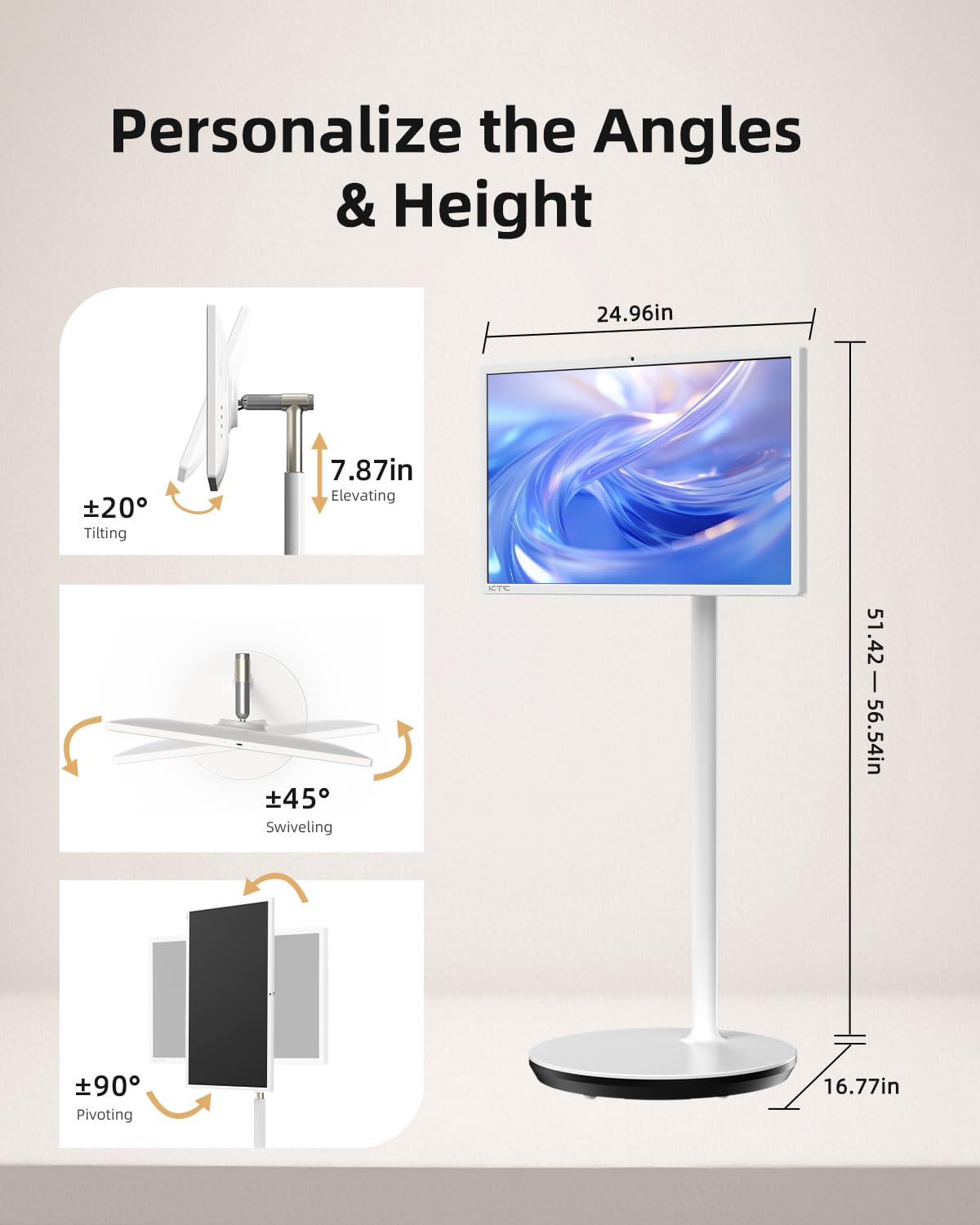 Ktc 27-Inch Portable Tv -1080P Touch Screen Monitor On Wheels With 8Mp Camera, Google Edla Certified, Android 14, Qualcomm 8G Ra